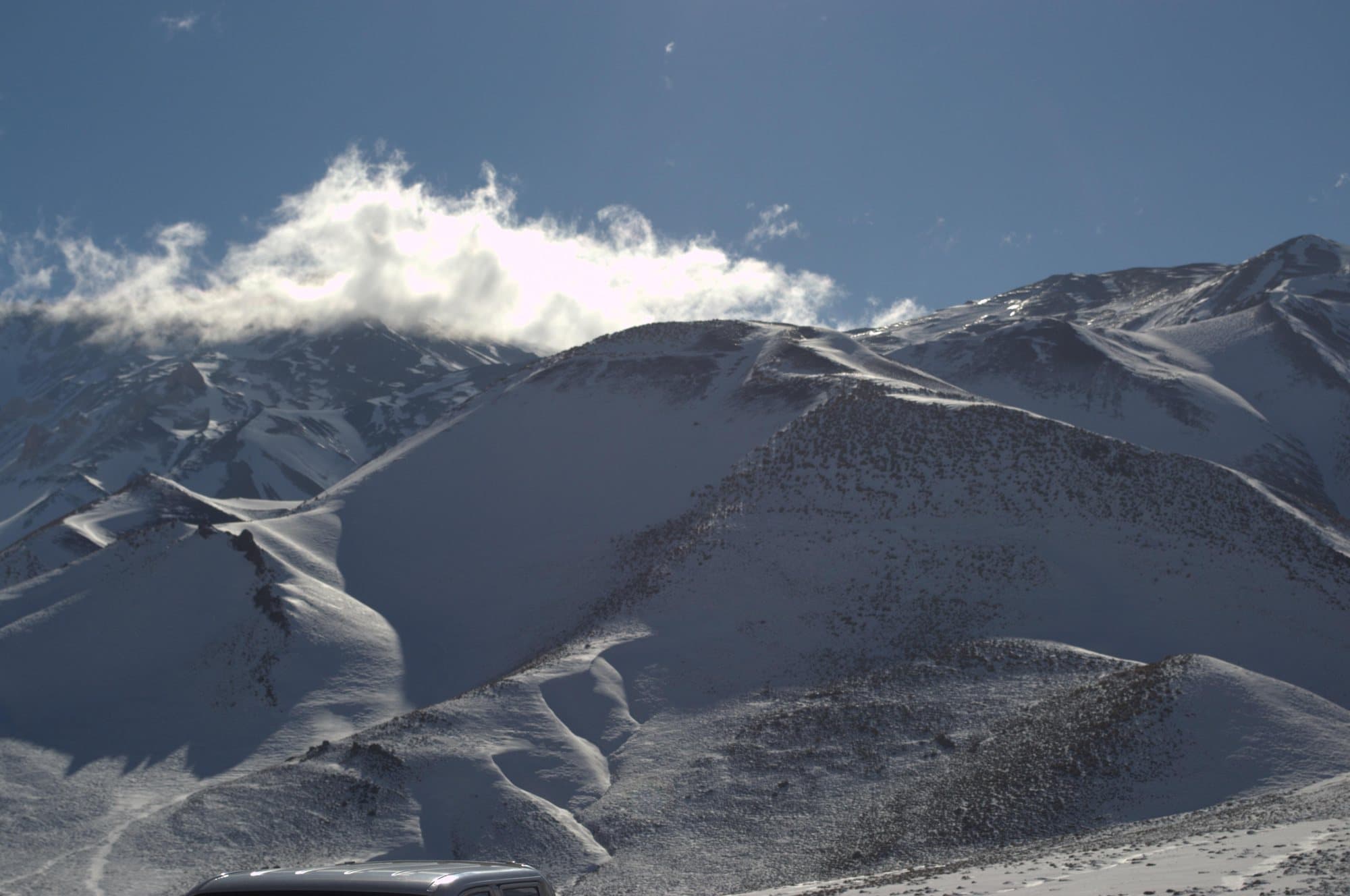 Snow-covered ridgelines in the Las Leñas valley