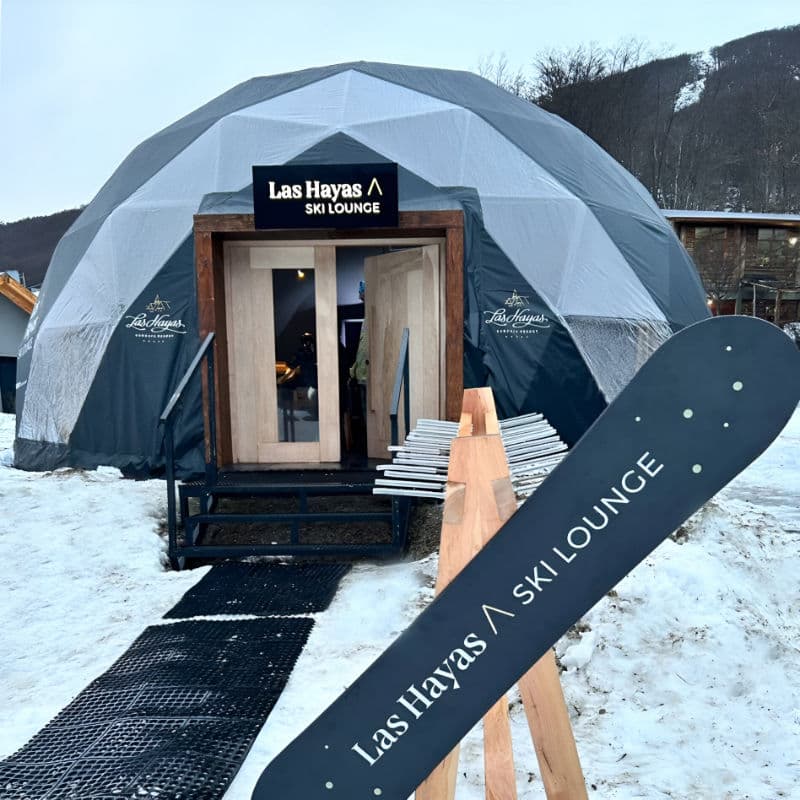 The Las Hayas geodesic Ski Lounge at Cerro Castor